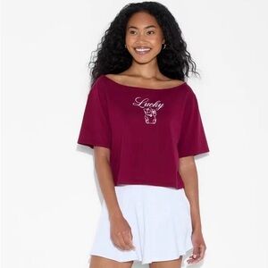 Women’s Short Sleeve Off the Shoulder Boxy Maroon Size Small